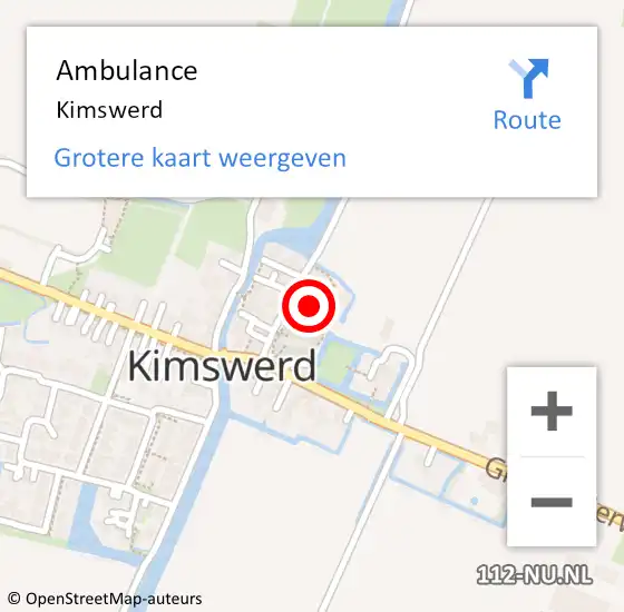 Locatie op kaart van de 112 melding: Ambulance Kimswerd op 9 juni 2023 14:11