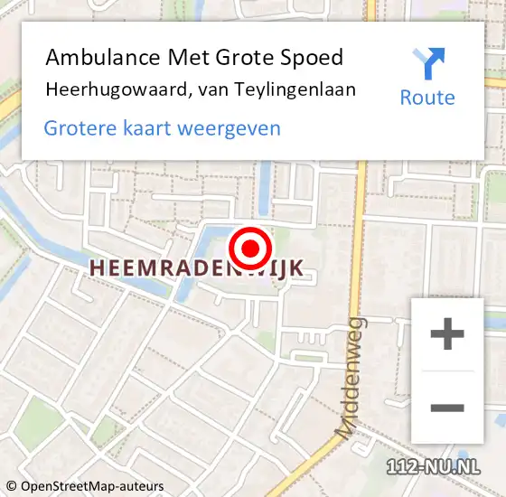 Locatie op kaart van de 112 melding: Ambulance Met Grote Spoed Naar Heerhugowaard, van Teylingenlaan op 9 juni 2023 14:11