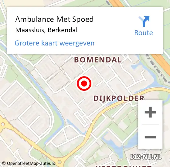 Locatie op kaart van de 112 melding: Ambulance Met Spoed Naar Maassluis, Berkendal op 9 juni 2023 14:29