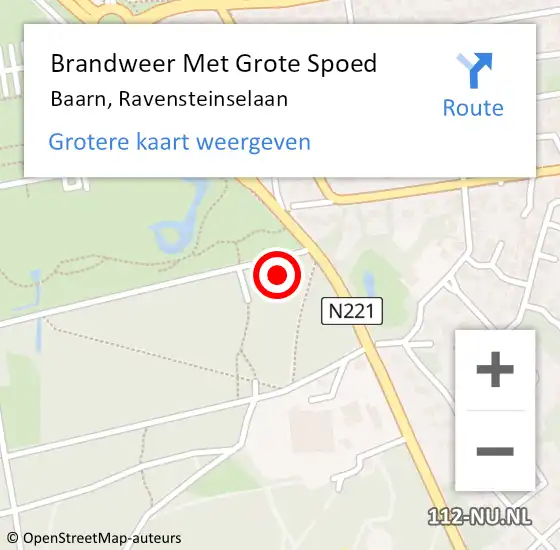 Locatie op kaart van de 112 melding: Brandweer Met Grote Spoed Naar Baarn, Ravensteinselaan op 9 juni 2023 14:35
