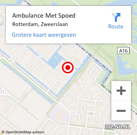 Locatie op kaart van de 112 melding: Ambulance Met Spoed Naar Rotterdam, Zweerslaan op 9 juni 2023 18:11