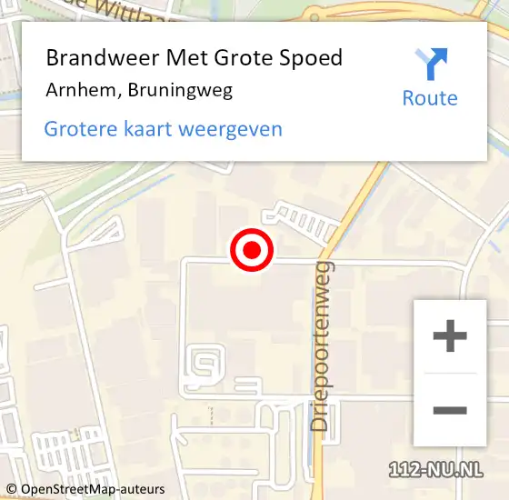 Locatie op kaart van de 112 melding: Brandweer Met Grote Spoed Naar Arnhem, Bruningweg op 9 juni 2023 20:23