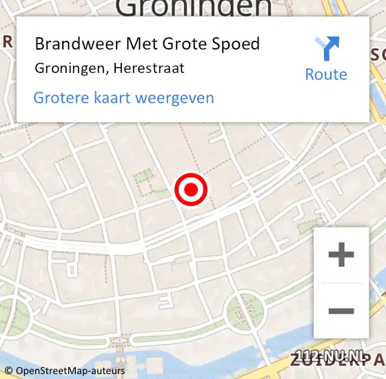 Locatie op kaart van de 112 melding: Brandweer Met Grote Spoed Naar Groningen, Herestraat op 9 juni 2023 20:49