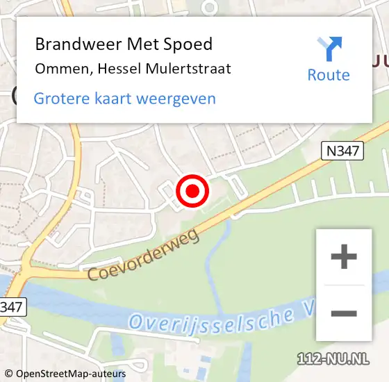 Locatie op kaart van de 112 melding: Brandweer Met Spoed Naar Ommen, Hessel Mulertstraat op 9 juni 2023 21:49