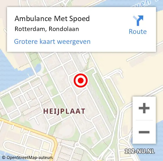 Locatie op kaart van de 112 melding: Ambulance Met Spoed Naar Rotterdam, Rondolaan op 9 juni 2023 22:29