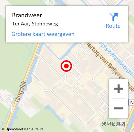 Locatie op kaart van de 112 melding: Brandweer Ter Aar, Stobbeweg op 9 juni 2023 22:35