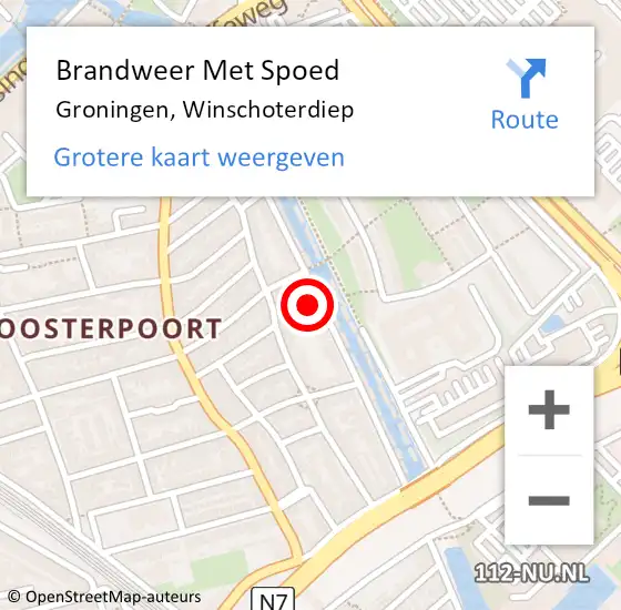 Locatie op kaart van de 112 melding: Brandweer Met Spoed Naar Groningen, Winschoterdiep op 10 juni 2023 00:23