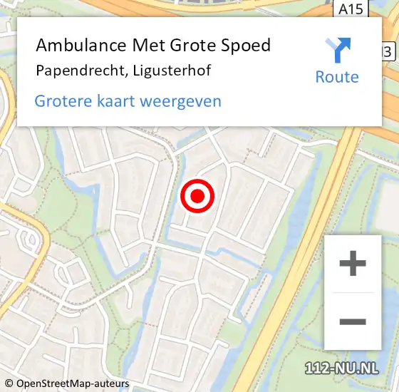 Locatie op kaart van de 112 melding: Ambulance Met Grote Spoed Naar Papendrecht, Ligusterhof op 10 juni 2023 01:10