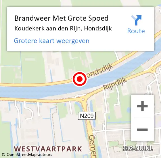 Locatie op kaart van de 112 melding: Brandweer Met Grote Spoed Naar Koudekerk aan den Rijn, Hondsdijk op 10 juni 2023 01:25