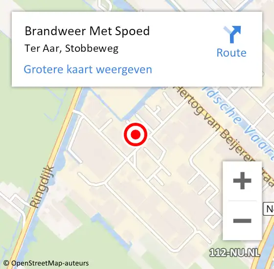 Locatie op kaart van de 112 melding: Brandweer Met Spoed Naar Ter Aar, Stobbeweg op 10 juni 2023 01:50