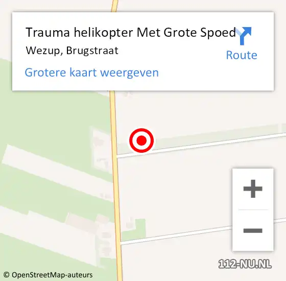 Locatie op kaart van de 112 melding: Trauma helikopter Met Grote Spoed Naar Wezup, Brugstraat op 10 juni 2023 02:14