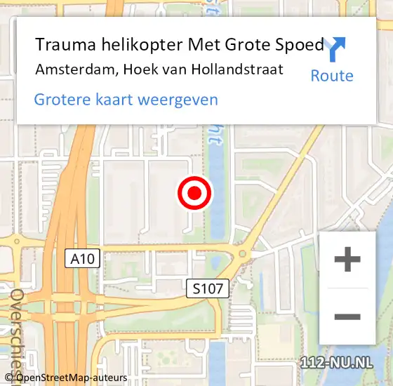 Locatie op kaart van de 112 melding: Trauma helikopter Met Grote Spoed Naar Amsterdam, Hoek van Hollandstraat op 10 juni 2023 04:06