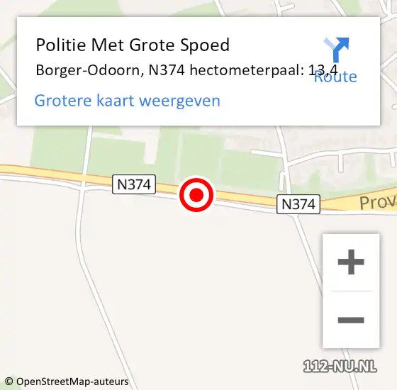 Locatie op kaart van de 112 melding: Politie Met Grote Spoed Naar Borger-Odoorn, N374 hectometerpaal: 13,4 op 10 juni 2023 05:12