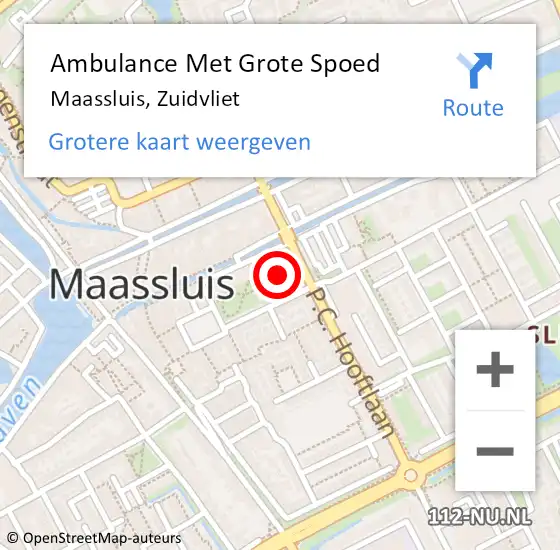 Locatie op kaart van de 112 melding: Ambulance Met Grote Spoed Naar Maassluis, Zuidvliet op 10 juni 2023 09:10