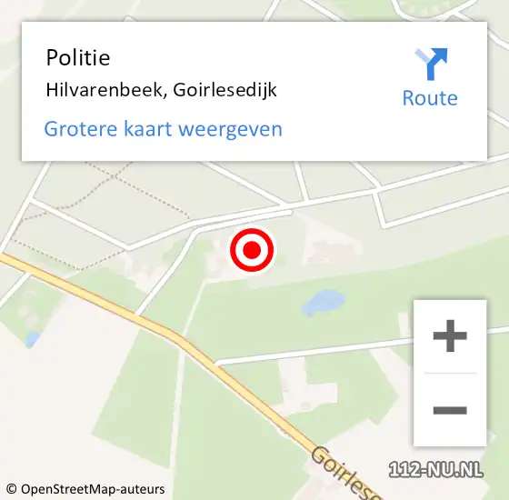 Locatie op kaart van de 112 melding: Politie Hilvarenbeek, Goirlesedijk op 10 juni 2023 11:16