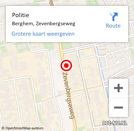Locatie op kaart van de 112 melding: Politie Berghem, Zevenbergseweg op 10 juni 2023 12:05