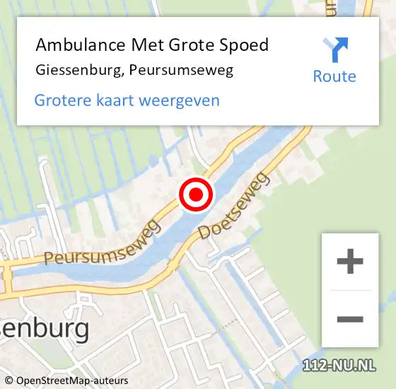 Locatie op kaart van de 112 melding: Ambulance Met Grote Spoed Naar Giessenburg, Peursumseweg op 10 juni 2023 12:26