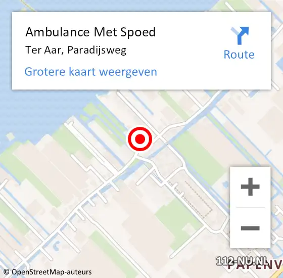 Locatie op kaart van de 112 melding: Ambulance Met Spoed Naar Ter Aar, Paradijsweg op 10 juni 2023 13:15