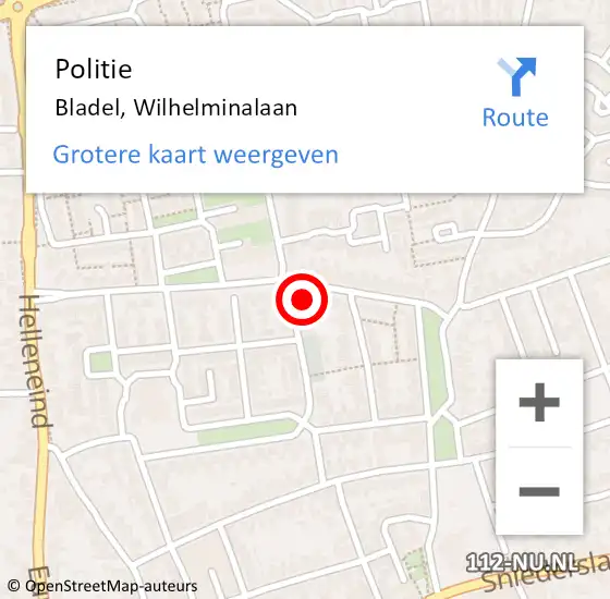 Locatie op kaart van de 112 melding: Politie Bladel, Wilhelminalaan op 10 juni 2023 13:43