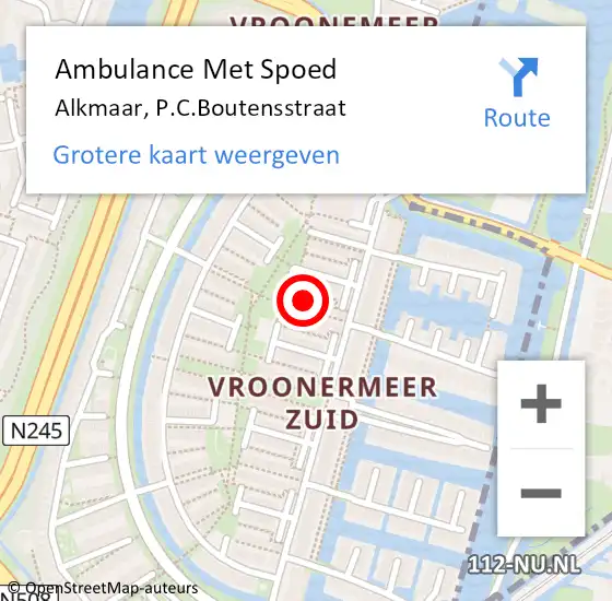 Locatie op kaart van de 112 melding: Ambulance Met Spoed Naar Alkmaar, P.C.Boutensstraat op 10 juni 2023 13:49