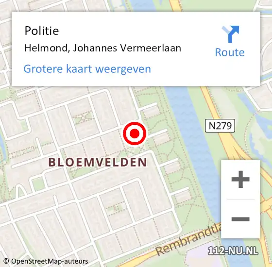 Locatie op kaart van de 112 melding: Politie Helmond, Johannes Vermeerlaan op 10 juni 2023 15:45