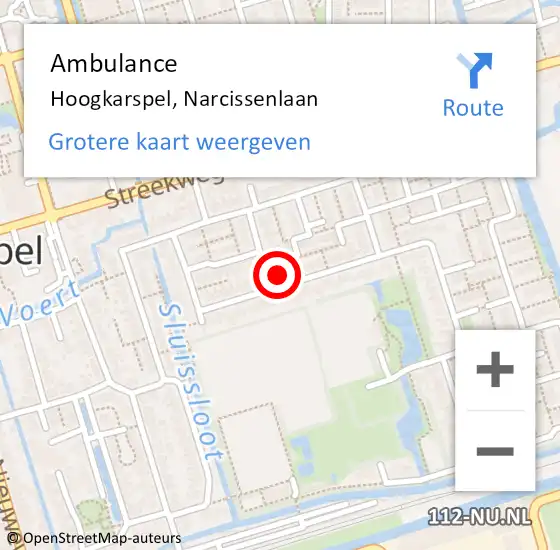 Locatie op kaart van de 112 melding: Ambulance Hoogkarspel, Narcissenlaan op 10 juni 2023 16:25