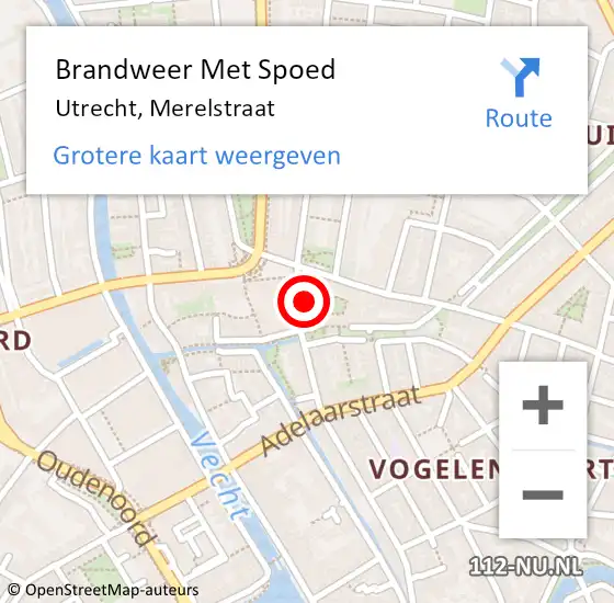 Locatie op kaart van de 112 melding: Brandweer Met Spoed Naar Utrecht, Merelstraat op 10 juni 2023 16:48