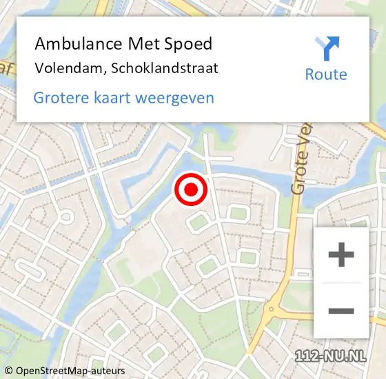 Locatie op kaart van de 112 melding: Ambulance Met Spoed Naar Volendam, Schoklandstraat op 10 juni 2023 18:11