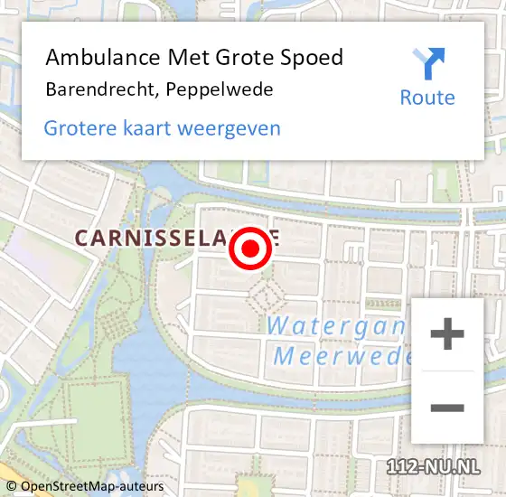 Locatie op kaart van de 112 melding: Ambulance Met Grote Spoed Naar Barendrecht, Peppelwede op 10 juni 2023 18:12