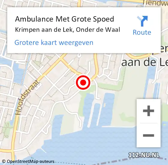 Locatie op kaart van de 112 melding: Ambulance Met Grote Spoed Naar Krimpen aan de Lek, Onder de Waal op 10 juni 2023 18:15