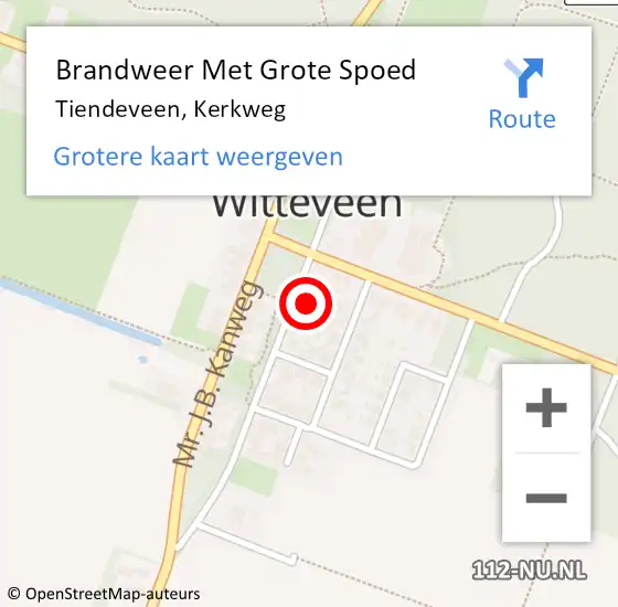 Locatie op kaart van de 112 melding: Brandweer Met Grote Spoed Naar Tiendeveen, Kerkweg op 10 juni 2023 18:17