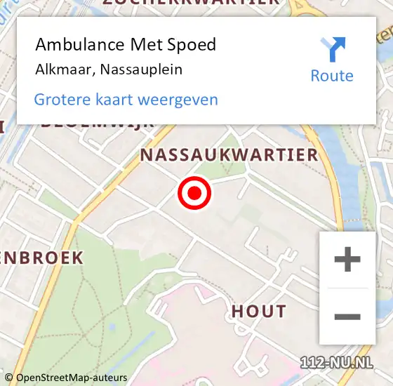 Locatie op kaart van de 112 melding: Ambulance Met Spoed Naar Alkmaar, Nassauplein op 10 juni 2023 18:34