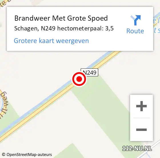 Locatie op kaart van de 112 melding: Brandweer Met Grote Spoed Naar Schagen, N249 hectometerpaal: 3,5 op 10 juni 2023 18:46
