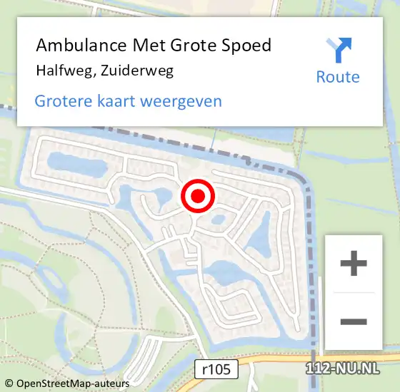 Locatie op kaart van de 112 melding: Ambulance Met Grote Spoed Naar Halfweg, Zuiderweg op 10 juni 2023 18:53