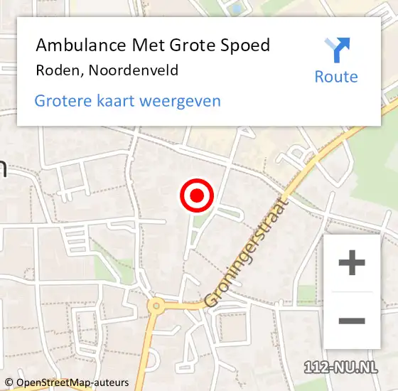 Locatie op kaart van de 112 melding: Ambulance Met Grote Spoed Naar Roden, Noordenveld op 10 juni 2023 19:22
