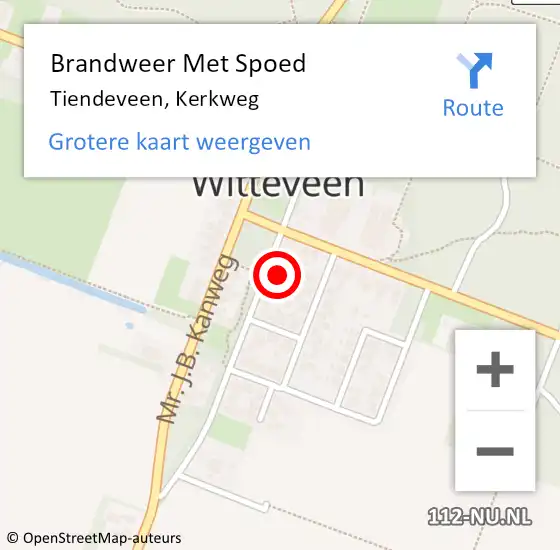 Locatie op kaart van de 112 melding: Brandweer Met Spoed Naar Tiendeveen, Kerkweg op 10 juni 2023 19:51