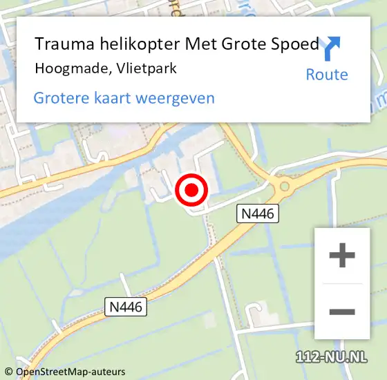 Locatie op kaart van de 112 melding: Trauma helikopter Met Grote Spoed Naar Hoogmade, Vlietpark op 10 juni 2023 23:01