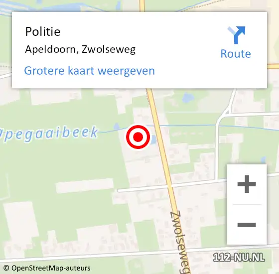 Locatie op kaart van de 112 melding: Politie Apeldoorn, Zwolseweg op 10 juni 2023 23:30