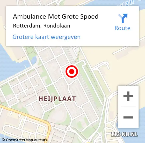 Locatie op kaart van de 112 melding: Ambulance Met Grote Spoed Naar Rotterdam, Rondolaan op 11 juni 2023 01:17