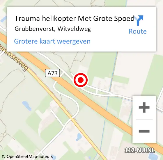 Locatie op kaart van de 112 melding: Trauma helikopter Met Grote Spoed Naar Grubbenvorst, Witveldweg op 11 juni 2023 01:52