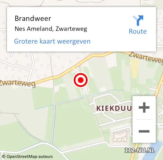 Locatie op kaart van de 112 melding: Brandweer Nes Ameland, Zwarteweg op 11 juni 2023 02:33