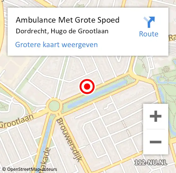 Locatie op kaart van de 112 melding: Ambulance Met Grote Spoed Naar Dordrecht, Hugo de Grootlaan op 11 juni 2023 04:13