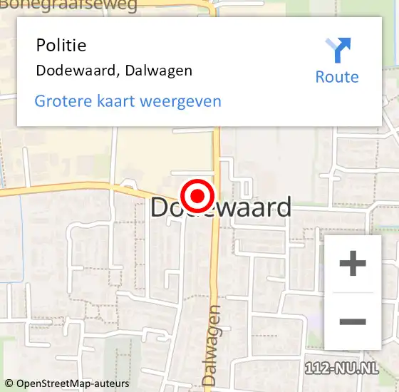 Locatie op kaart van de 112 melding: Politie Dodewaard, Dalwagen op 11 juni 2023 09:13