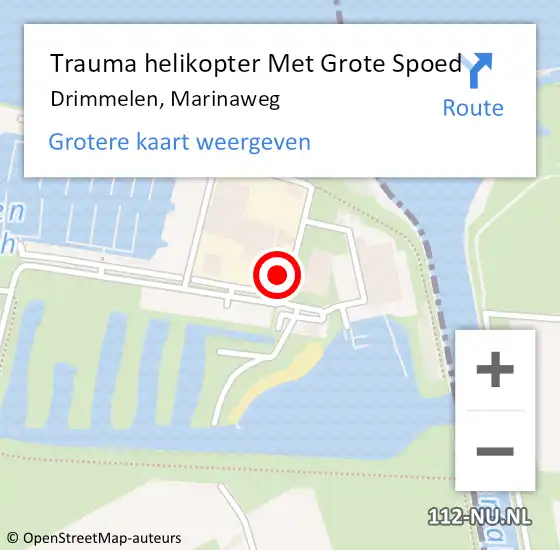 Locatie op kaart van de 112 melding: Trauma helikopter Met Grote Spoed Naar Drimmelen, Marinaweg op 11 juni 2023 12:03