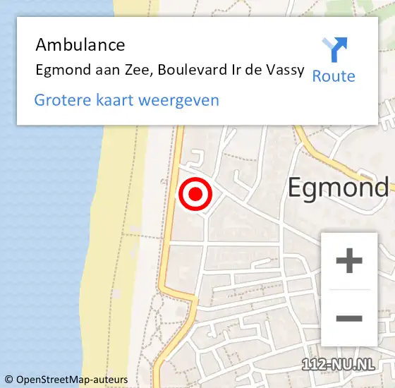Locatie op kaart van de 112 melding: Ambulance Egmond aan Zee, Boulevard Ir de Vassy op 11 juni 2023 12:13