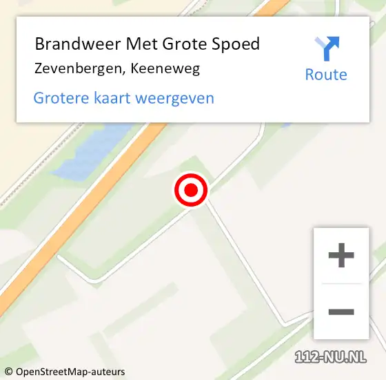 Locatie op kaart van de 112 melding: Brandweer Met Grote Spoed Naar Zevenbergen, Keeneweg op 11 juni 2023 12:15