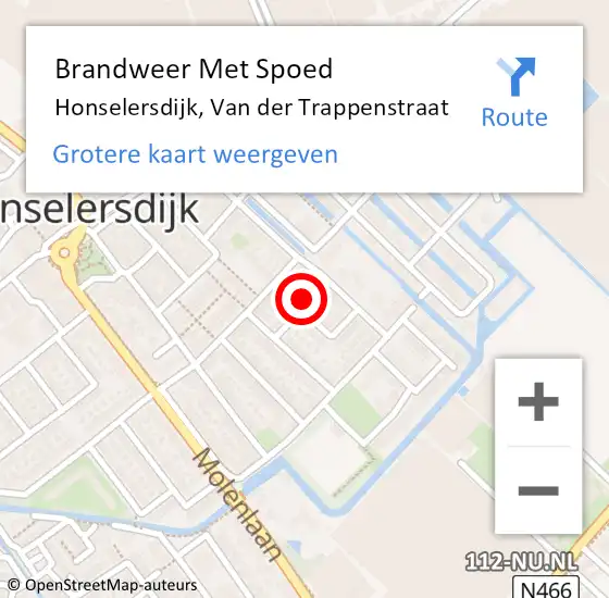 Locatie op kaart van de 112 melding: Brandweer Met Spoed Naar Honselersdijk, Van der Trappenstraat op 11 juni 2023 12:37