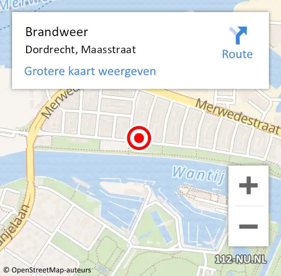 Locatie op kaart van de 112 melding: Brandweer Dordrecht, Maasstraat op 11 juni 2023 12:40