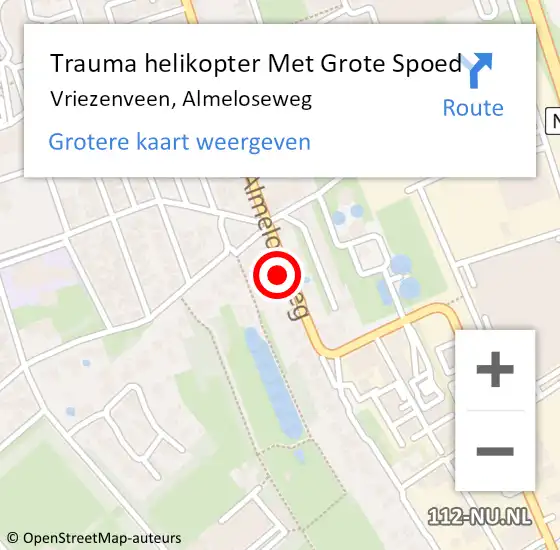 Locatie op kaart van de 112 melding: Trauma helikopter Met Grote Spoed Naar Vriezenveen, Almeloseweg op 11 juni 2023 12:52