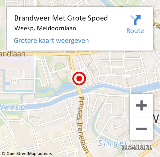 Locatie op kaart van de 112 melding: Brandweer Met Grote Spoed Naar Weesp, Meidoornlaan op 11 juni 2023 13:58